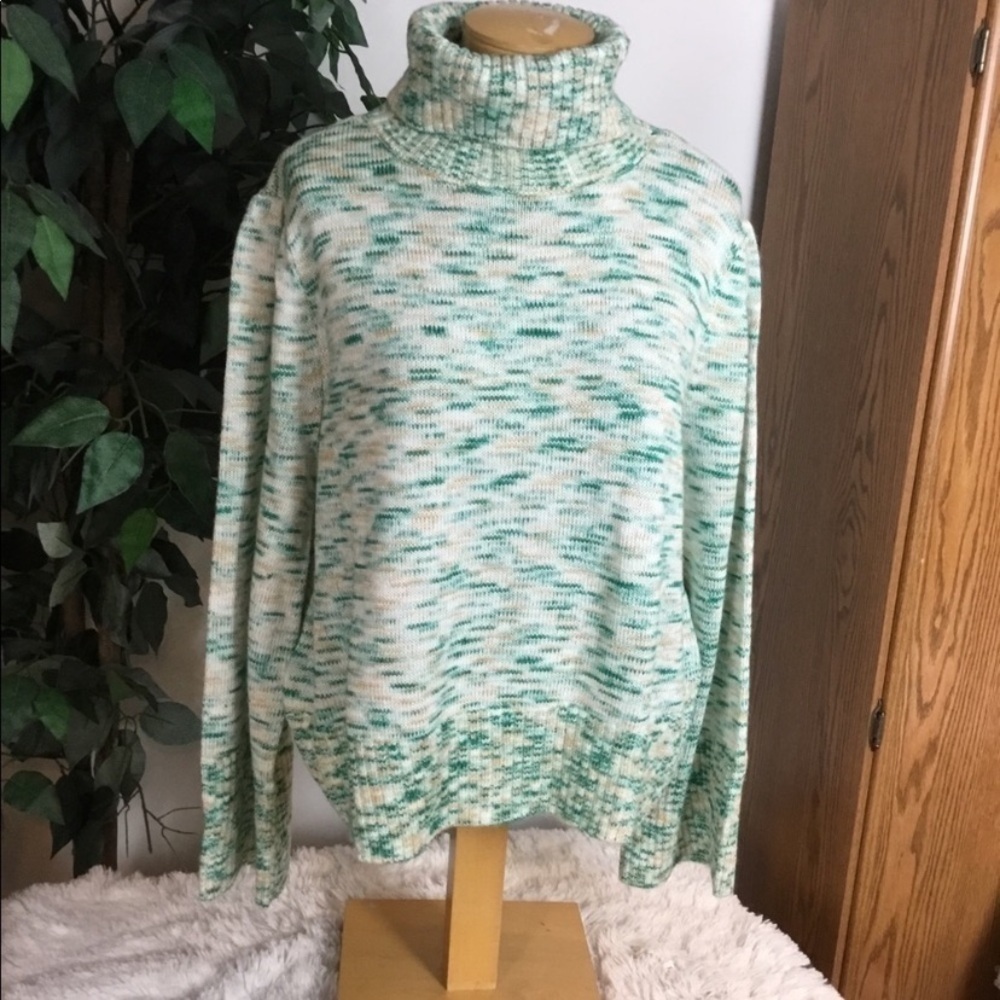 Lauren Conrad bell sleeve turtleneck sweater white green tan size XXL
